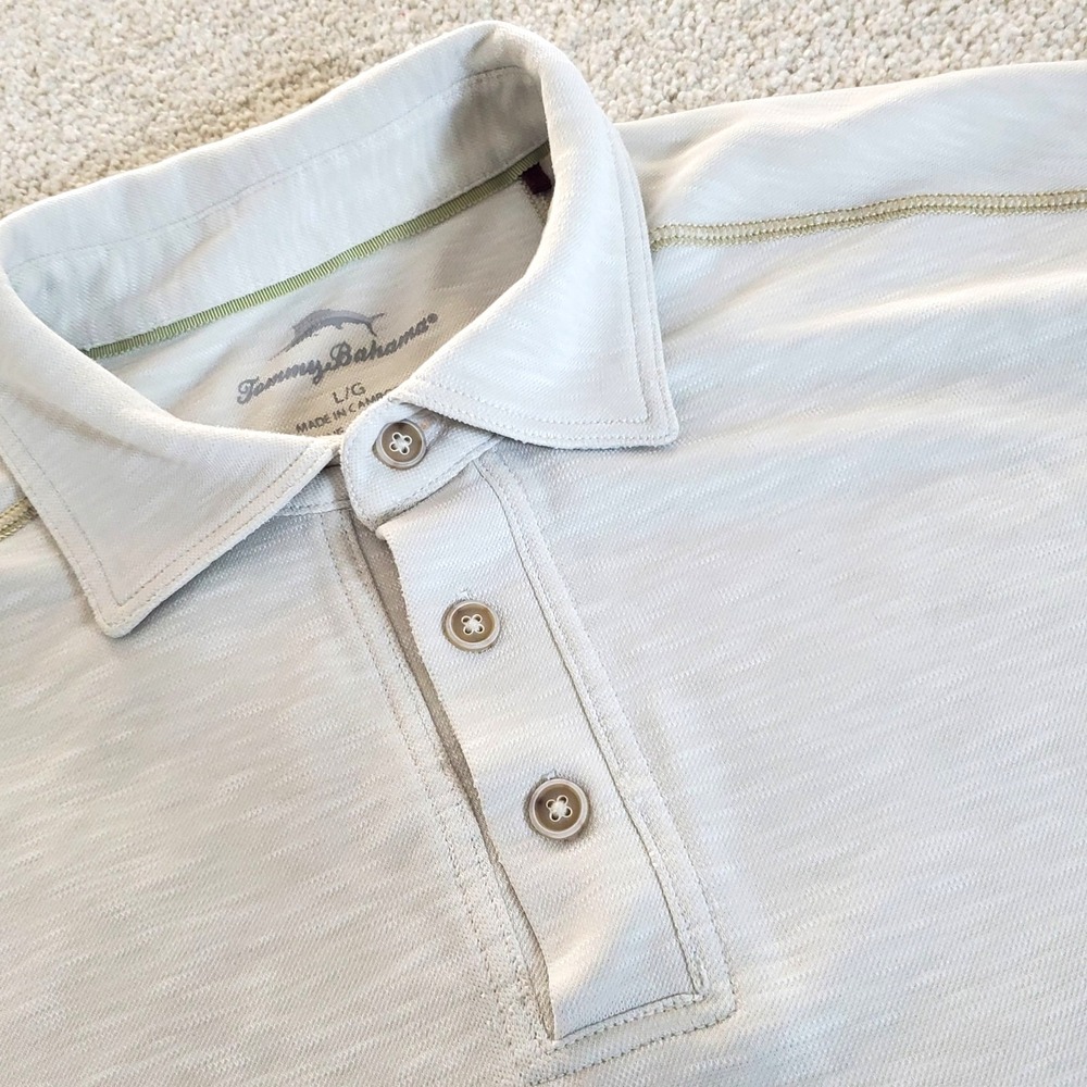 Tommy‎ Bahama Men's Polo Shirt Size L Beige Short Sleeve See Condition